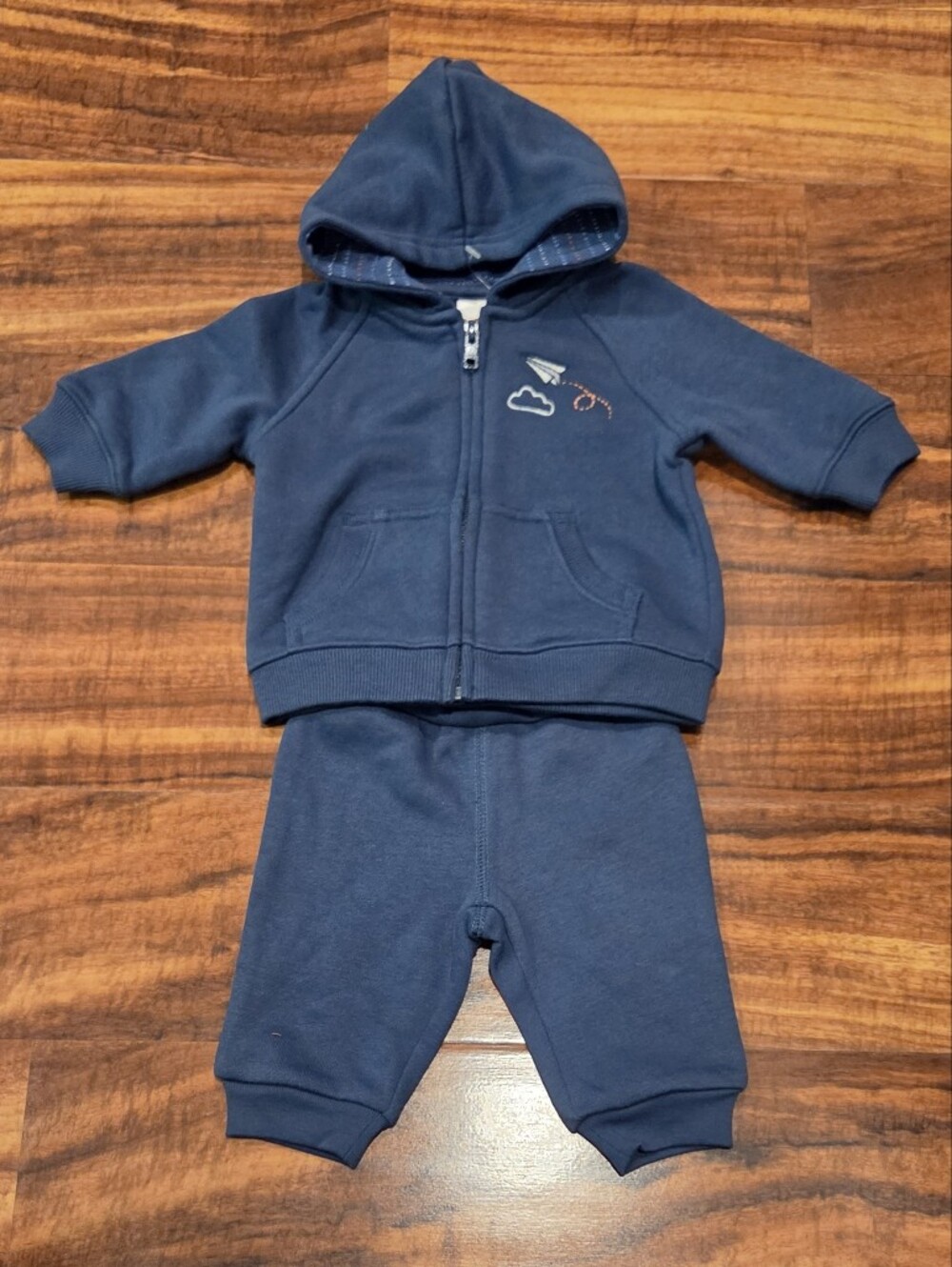 Gymboree NWT 0-3 Month Blue Hooded Sweatshirt, Pants, Striped Bodysuit & Booties - Picture 2 of 15